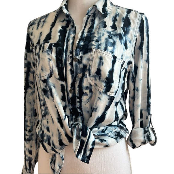 💙Rock & Republic Rare Indigo Shibori Type Soft Rayon Button Down Sz Sm💙 - Picture 6 of 16